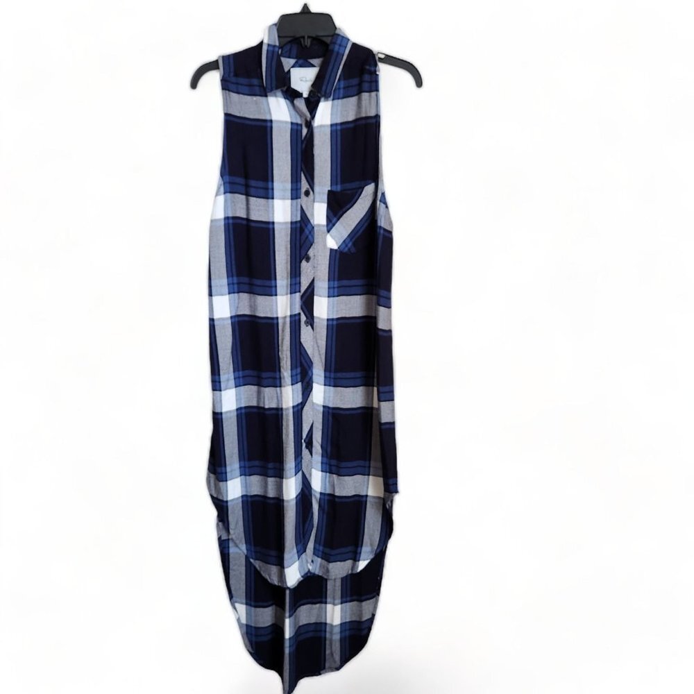 Rails Revolve Jordyn Plaid Long Button Up Shirt Vest Size S Hi-low‎ Blue